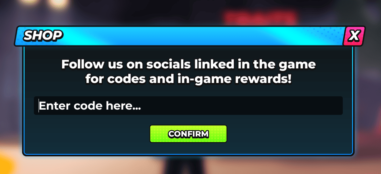 Code redemption popup window